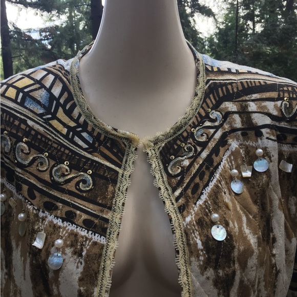 Morgan Cole gold/blue tie dye cream,embroidered collarless quilted jacket - Picture 2 of 11